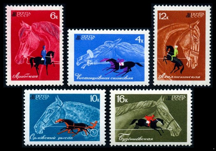 СССР 1968 г. № 3598-3602 Коневодство и конный спорт, серия 5 марок